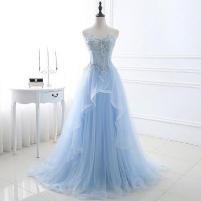 Ball Gown Sweetheart Tulle Sky Blue Cheap Prom Dress with Sequins_3