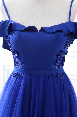 Blue Floor-length Off-the-shoulder Ball Gown Tulle Prom Dress_9