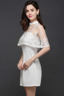 Column High-neck Knee-length White Prom Dress_7