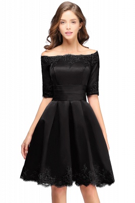 A-line Off-shoulder Half Sleeves Short Lace Appliques Prom Dresses_5