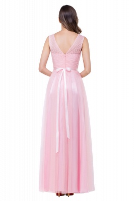 A-line Sleeveless V-neck Floor-length Tulle Bridesmaid Dresses_5