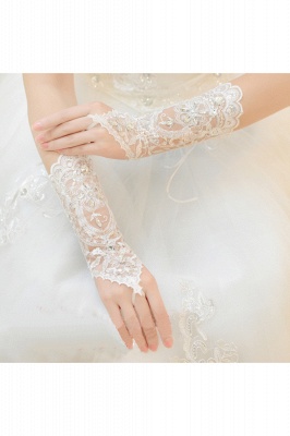 Lace Fingerless Elbow Length Wedding Gloves with Appliques_5