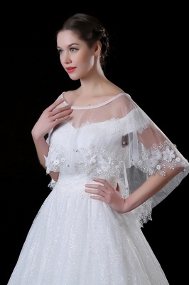 Cute Tulle /Lace White Sleeveless Wedding Wraps with Appliques_2