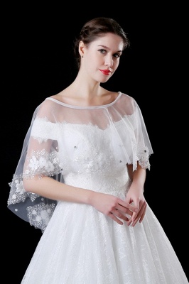 Cute Tulle /Lace White Sleeveless Wedding Wraps with Appliques_1