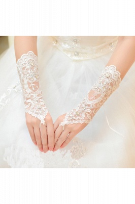 Lace Fingerless Elbow Length Wedding Gloves with Appliques_1