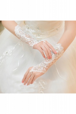 Lace Fingerless Elbow Length Wedding Gloves with Appliques_4