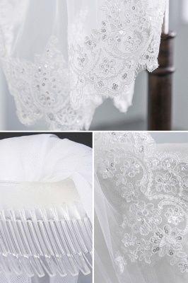 Cute Tulle Lace Scalloped Edge 1.5*1.45M Wedding Gloves with Appliques Sequined_4
