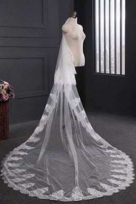 Cathedral Tulle Scalloped Edge 3*1.5M Wedding Gloves with Appliques_2