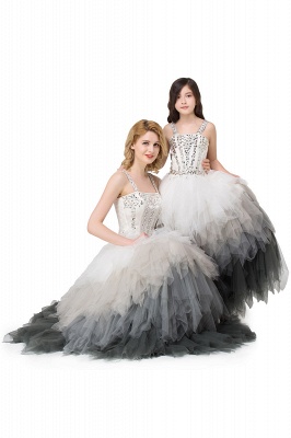 Floor Length Ball Gown Beadings Tulle Mother Daughter Dresses_6