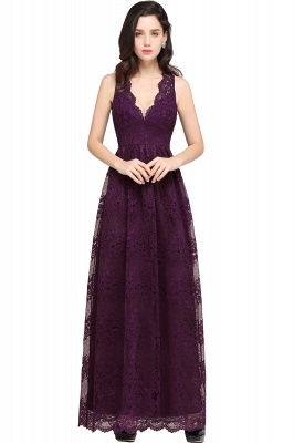 Sheath V-neck Floor-length Lace Navy Blue Prom Dress_3