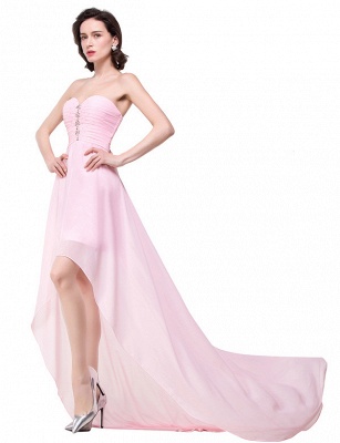 Pink A-line Hi-Lo Sweetheart Ruffle Chiffon Bridesmaid Dresses_7