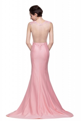 Pink Crew Sweep-length Mermaid Prom Dresses With Imitation Pearls_7