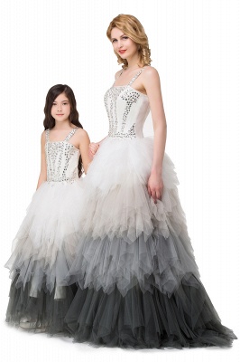 Floor Length Ball Gown Beadings Tulle Mother Daughter Dresses_3
