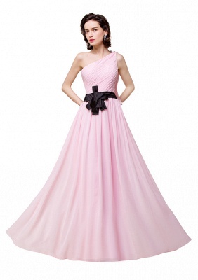 Pink A-line One-shoulder Ruffle Chiffon Bridesmaid Dresses_4