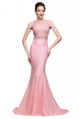Pink Crew Sweep-length Mermaid Prom Dresses With Imitation Pearls_4