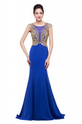 Mermaid Crew Sweep-length Blue Formal Dresses With Applique_1