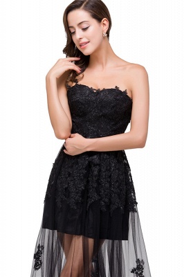 Strapless Knee-length A-line Lace-Up Black Appliques Prom Dresses_4