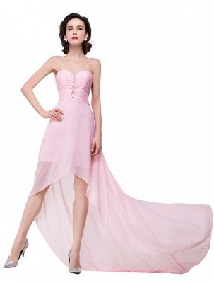 Pink A-line Hi-Lo Sweetheart Ruffle Chiffon Bridesmaid Dresses_1