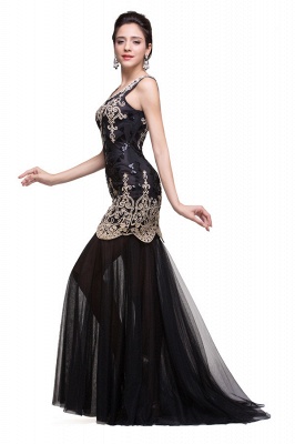 Black Scoop Sweep-length Mermaid Formal Dresses_4
