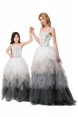 Floor Length Ball Gown Beadings Tulle Mother Daughter Dresses_4