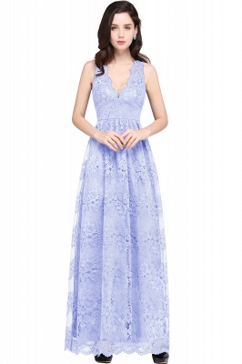 Sheath V-neck Floor-length Lace Navy Blue Prom Dress_4