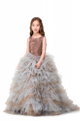 Ball Gown Sleeveless Court Train Embroidery Tulle Mother Daughter Dresses_9