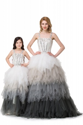 Floor Length Ball Gown Beadings Tulle Mother Daughter Dresses_1