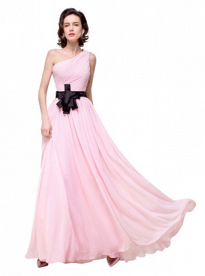Pink A-line One-shoulder Ruffle Chiffon Bridesmaid Dresses_1