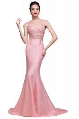 Pink Crew Sweep-length Mermaid Prom Dresses With Imitation Pearls_6