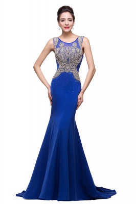 Mermaid Crew Sweep-length Blue Formal Dresses With Applique_12