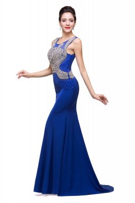 Mermaid Crew Sweep-length Blue Formal Dresses With Applique_7
