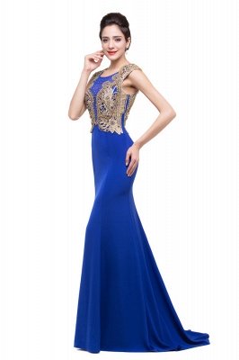 Mermaid Crew Sweep-length Blue Formal Dresses With Applique_5