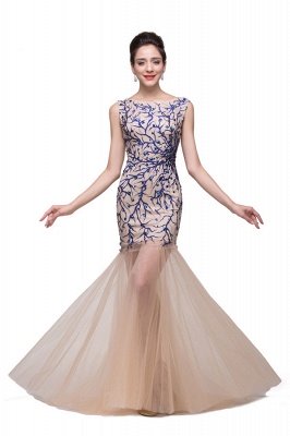 Champagne Crew Sweep-length Mermaid Tulle Prom Dresses_3