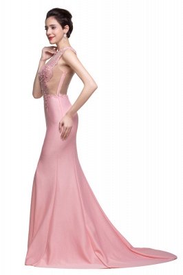Pink Crew Sweep-length Mermaid Prom Dresses With Imitation Pearls_3
