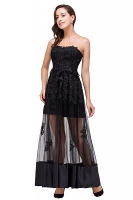 Strapless Knee-length A-line Lace-Up Black Appliques Prom Dresses_3