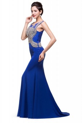 Mermaid Crew Sweep-length Blue Formal Dresses With Applique_8