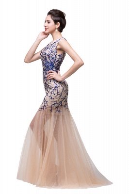 Champagne Crew Sweep-length Mermaid Tulle Prom Dresses_7