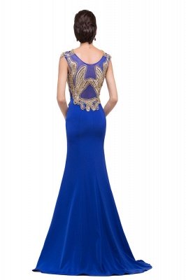 Mermaid Crew Sweep-length Blue Formal Dresses With Applique_9