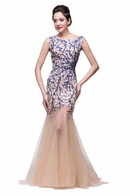 Champagne Crew Sweep-length Mermaid Tulle Prom Dresses_5