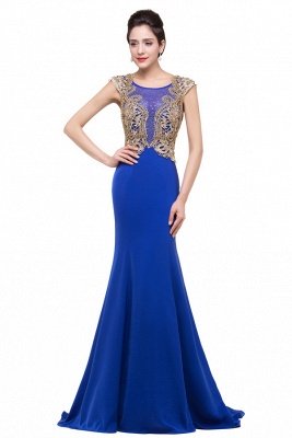 Mermaid Crew Sweep-length Blue Formal Dresses With Applique_3
