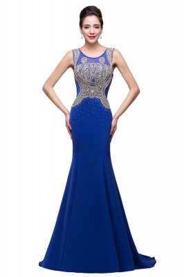 Mermaid Crew Sweep-length Blue Formal Dresses With Applique_4
