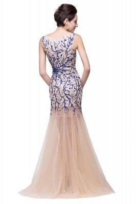 Champagne Crew Sweep-length Mermaid Tulle Prom Dresses_8