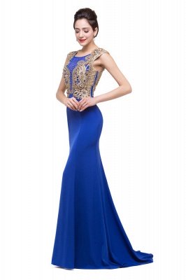 Mermaid Crew Sweep-length Blue Formal Dresses With Applique_10