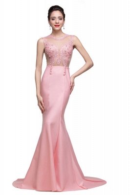 Pink Crew Sweep-length Mermaid Prom Dresses With Imitation Pearls_1
