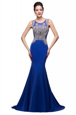 Mermaid Crew Sweep-length Blue Formal Dresses With Applique_11