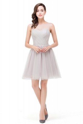 Elegant Silver A-line Mini Crew Bridesmaid Dresses_2
