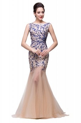 Champagne Crew Sweep-length Mermaid Tulle Prom Dresses_6