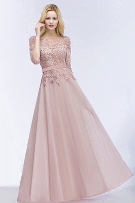 A-line Chiffon Appliques Bridesmaid Dresses Jewel Half-Sleeves Floor-Length Evening Gown with Sash_4