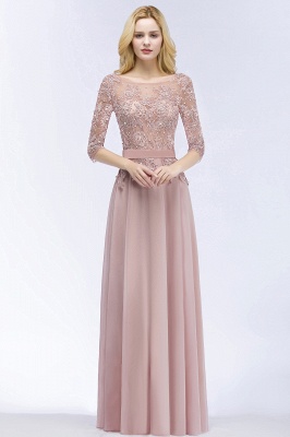 A-line Chiffon Appliques Bridesmaid Dresses Jewel Half-Sleeves Floor-Length Evening Gown with Sash_2