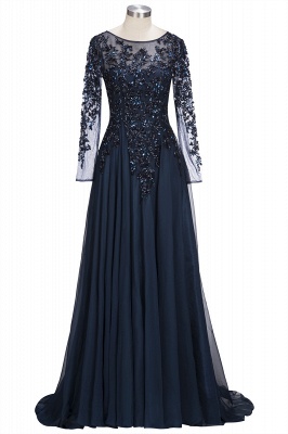 A-line Long Sleeves Plus Size Floor Length Crystals Tulle Prom Dresses_1